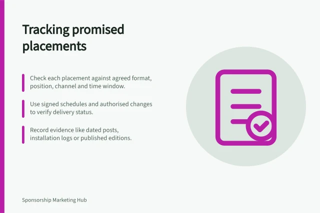Tracking promised placements: Check each placement against agreed format, position, channel and time window.; Use signed schedules and authorised changes to verify delivery status.; Record evidence like dated posts, installation logs or published editions. Tracking whether promised placements were delivered